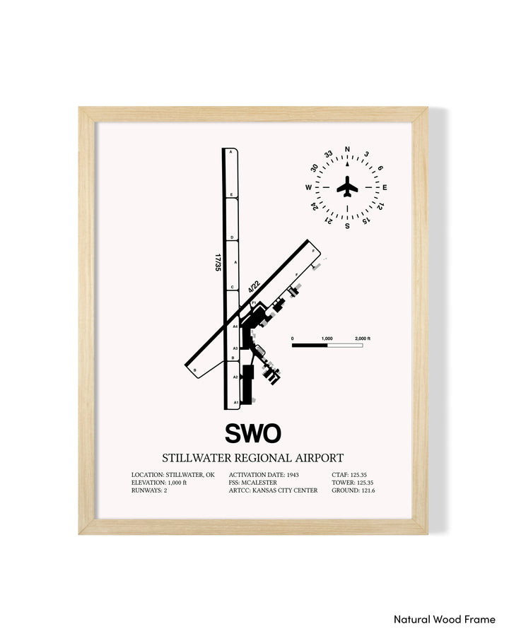 Detailed Airport Map of Stillwater Regional Airport (SWO) in White with a Natural Frame