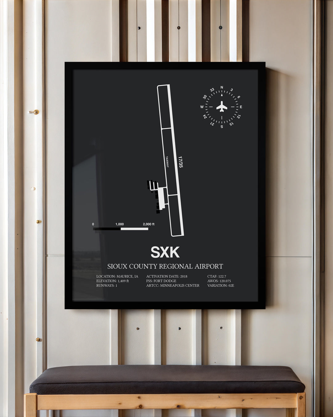 Framed Detailed Airport Map of Sioux County Regional Airport (SXK) in Gray with a Black Frame