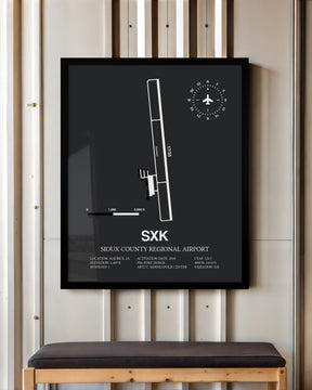Framed Detailed Airport Map of Sioux County Regional Airport (SXK) in Gray with a Black Frame