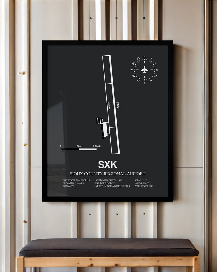 Framed Detailed Airport Map of Sioux County Regional Airport (SXK) in Gray with a Black Frame
