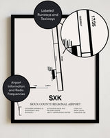 Framed Detailed Airport Map of Sioux County Regional Airport (SXK) in White with a Black Frame
