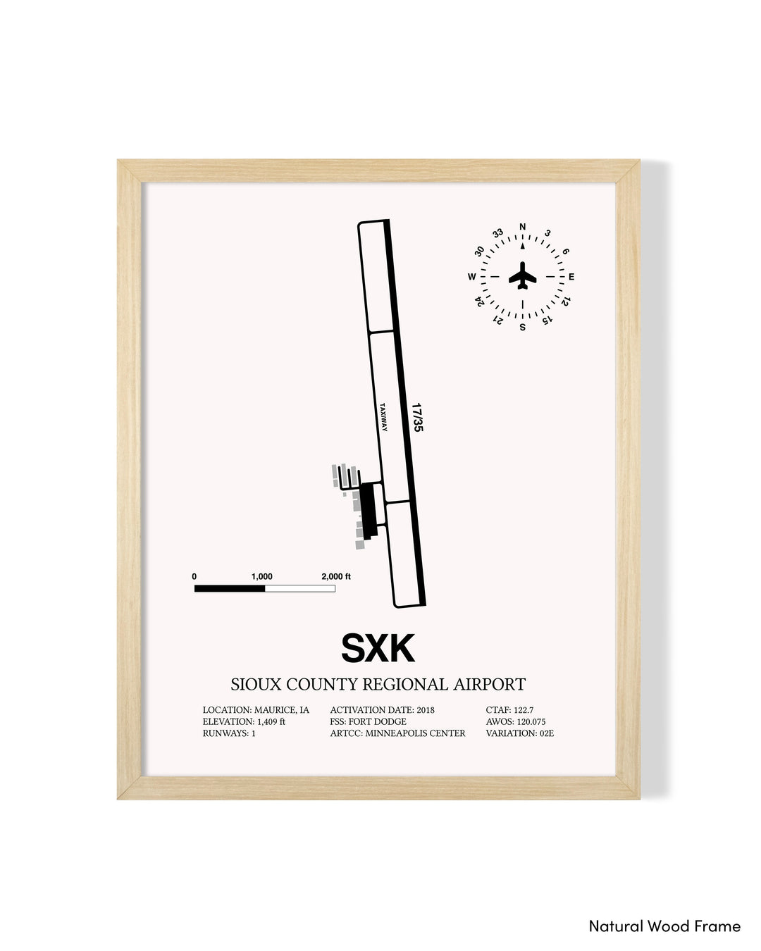 Detailed Airport Map of Sioux County Regional Airport (SXK) in White with a Natural Frame