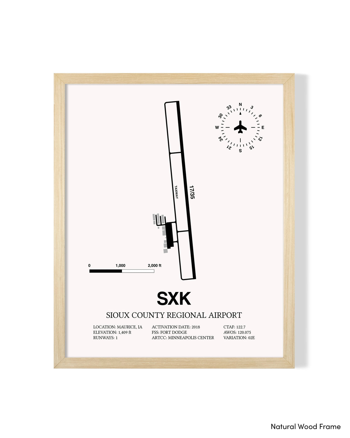 Detailed Airport Map of Sioux County Regional Airport (SXK) in White with a Natural Frame