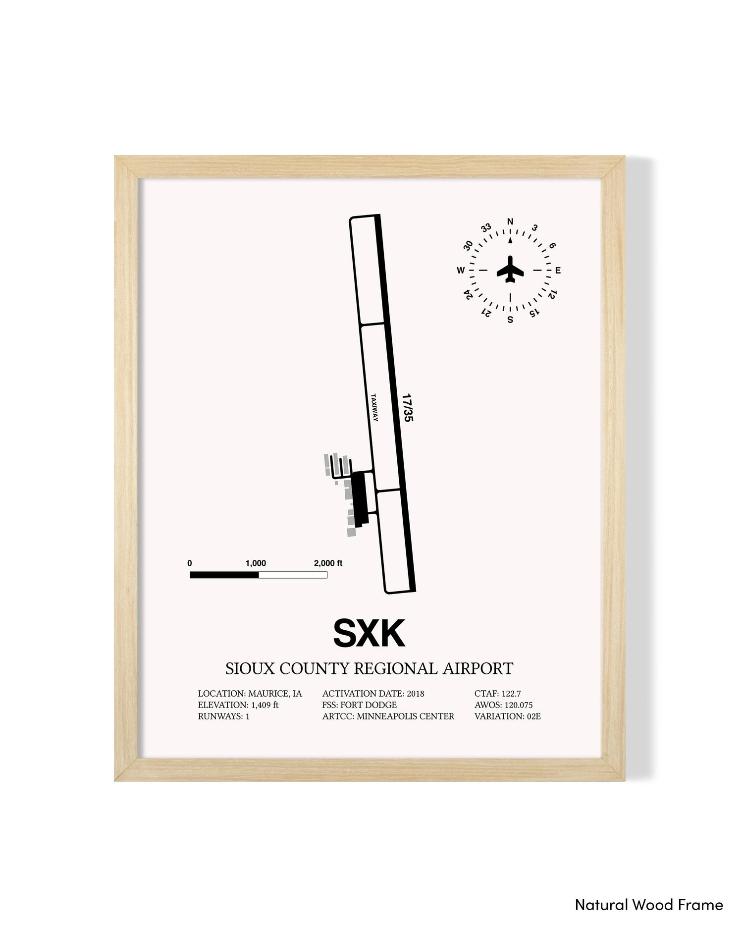 Detailed Airport Map of Sioux County Regional Airport (SXK) in White with a Natural Frame
