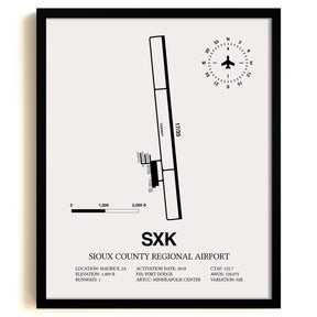 Framed Detailed Airport Map of Sioux County Regional Airport (SXK) in White with a Black Frame