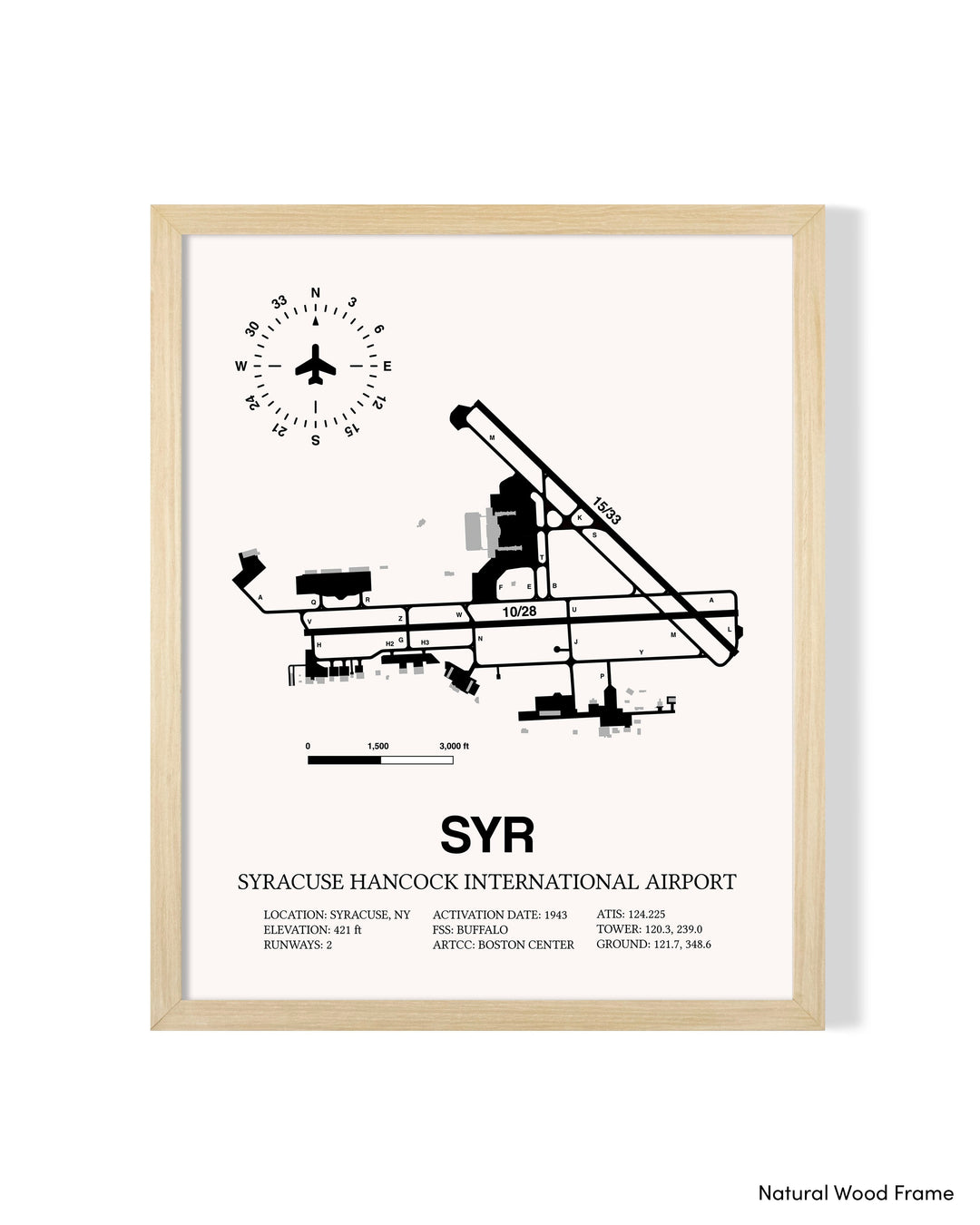 Detailed Airport Map of Syracuse Hancock International Airport (SYR) in White with a Natural Frame