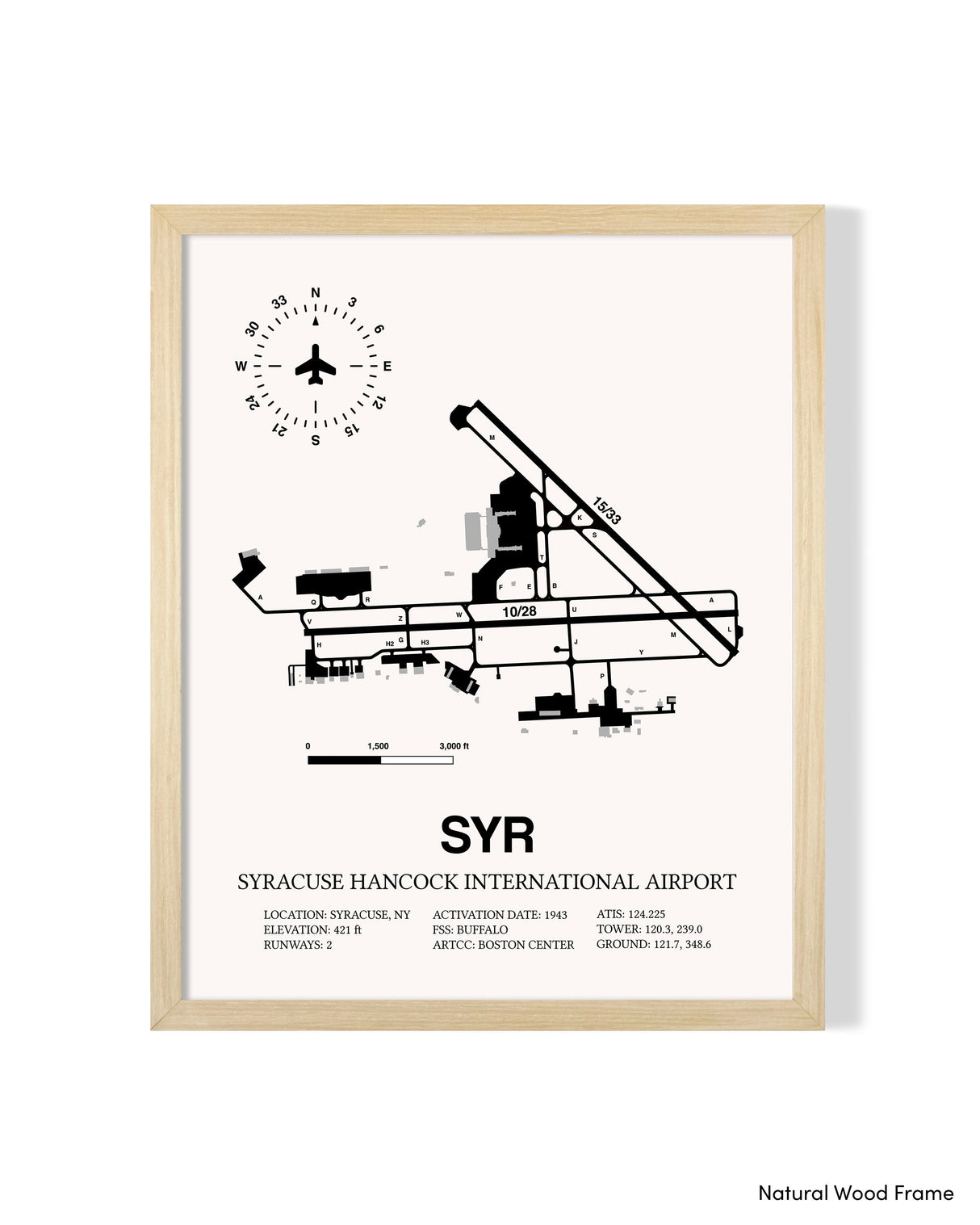 Detailed Airport Map of Syracuse Hancock International Airport (SYR) in White with a Natural Frame