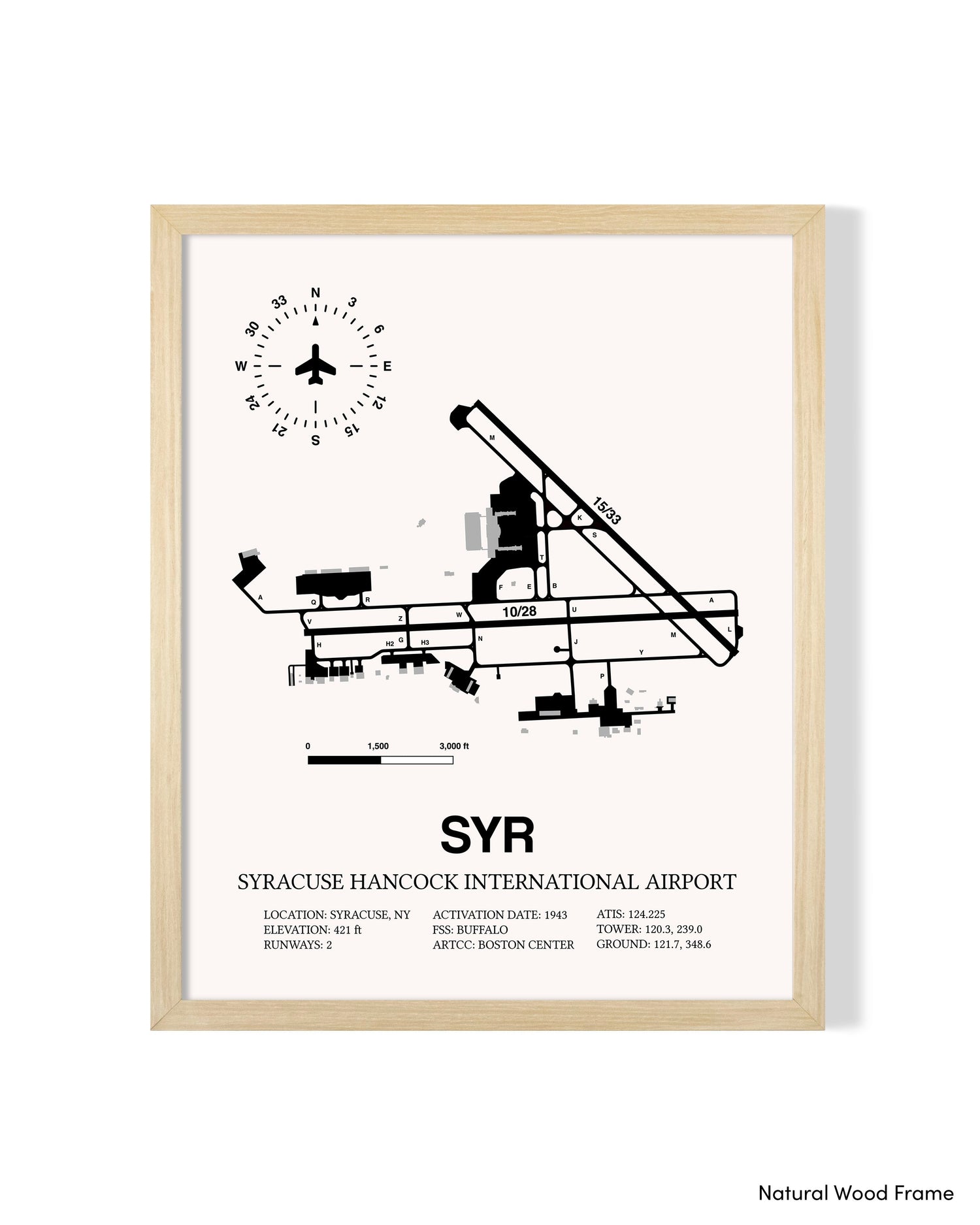 Detailed Airport Map of Syracuse Hancock International Airport (SYR) in White with a Natural Frame