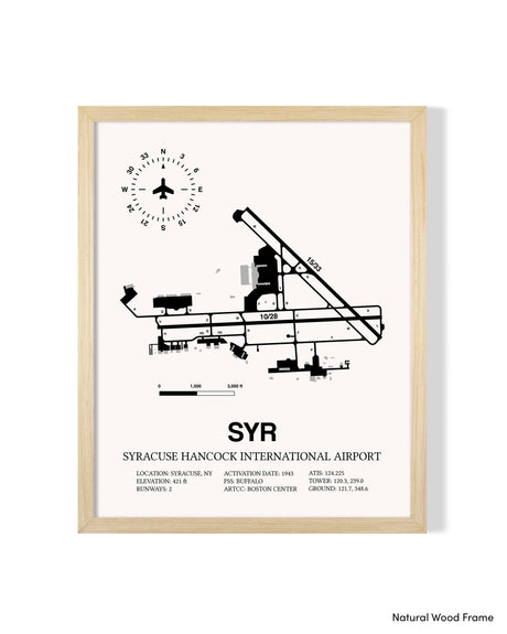 Detailed Airport Map of Syracuse Hancock International Airport (SYR) in White with a Natural Frame