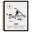 Framed Detailed Airport Map of Syracuse Hancock International Airport (SYR) in White with a Black Frame