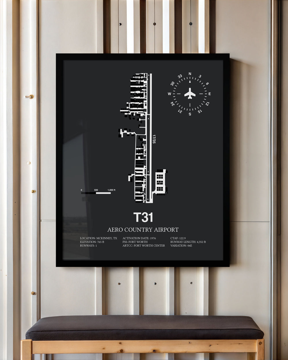 Framed Detailed Airport Map of Aero Country Airport (T31) in Gray with a Black Frame