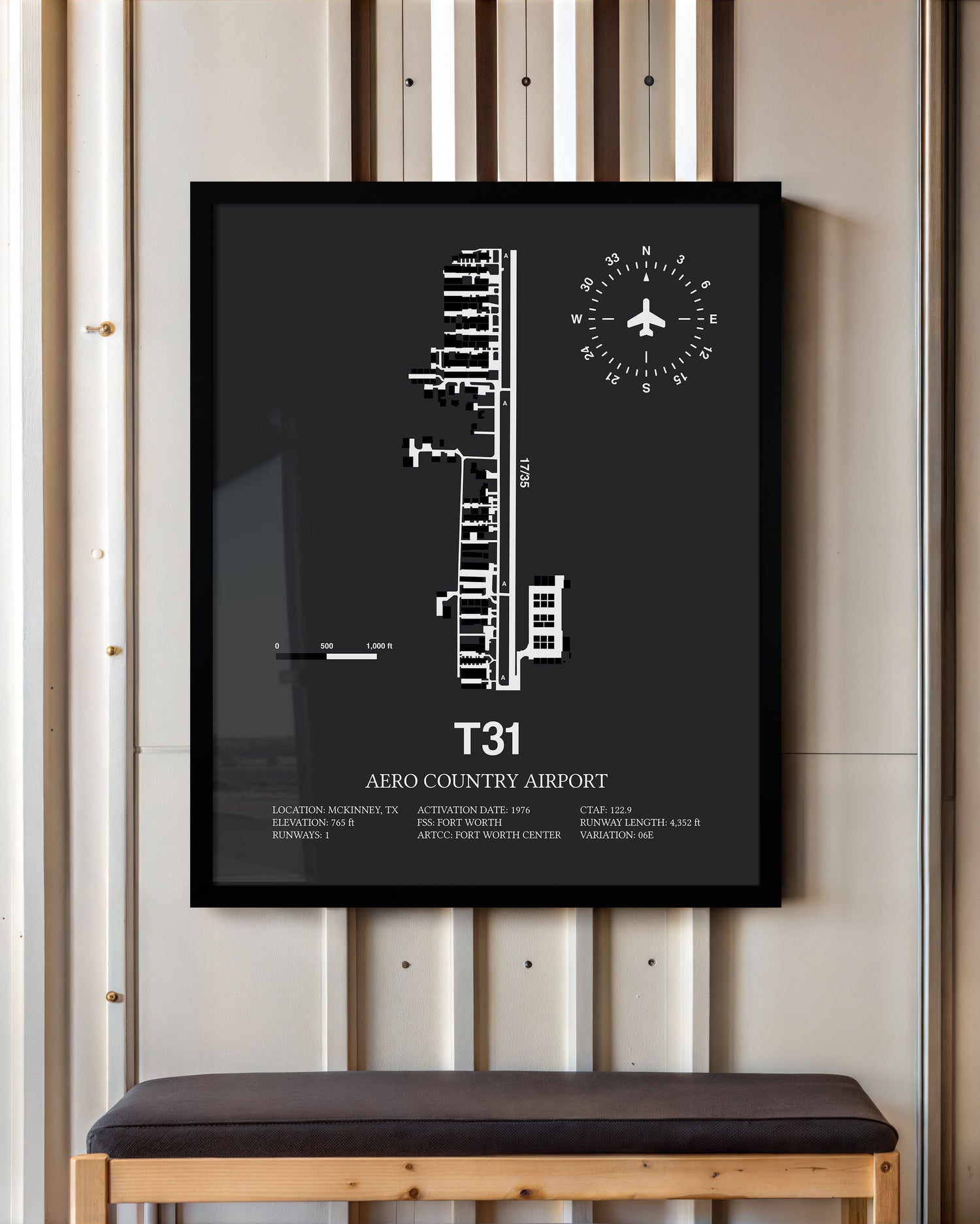 Framed Detailed Airport Map of Aero Country Airport (T31) in Gray with a Black Frame