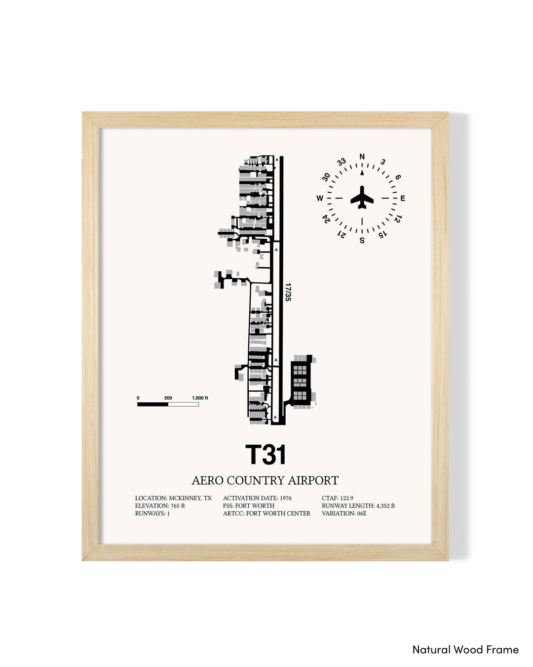 Detailed Airport Map of Aero Country Airport (T31) in White with a Natural Frame