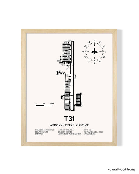 Detailed Airport Map of Aero Country Airport (T31) in White with a Natural Frame