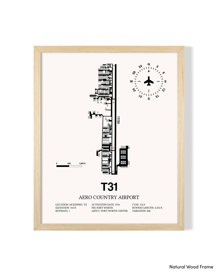 Detailed Airport Map of Aero Country Airport (T31) in White with a Natural Frame
