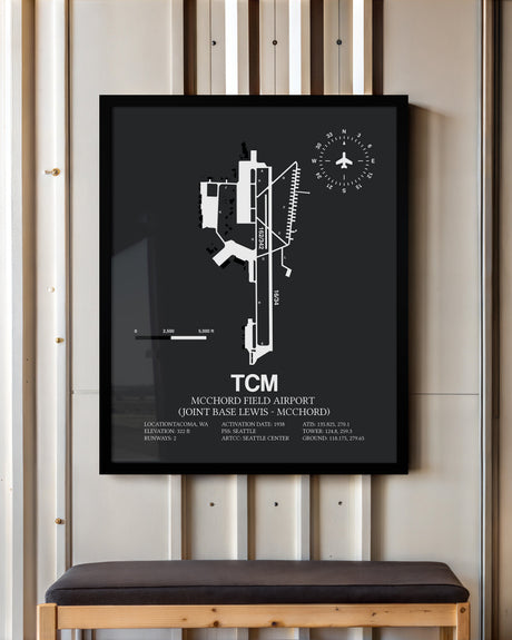 Framed Detailed Airport Map of McChord Field Airport (Joint Base Lewis-McChord) (TCM) in Gray with a Black Frame