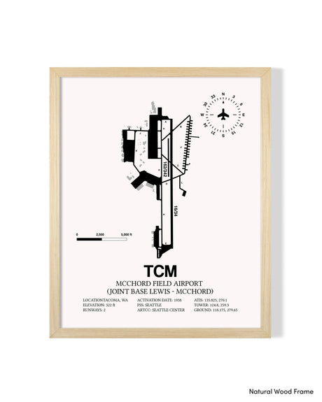 Detailed Airport Map of McChord Field Airport (Joint Base Lewis-McChord) (TCM) in White with a Natural Frame