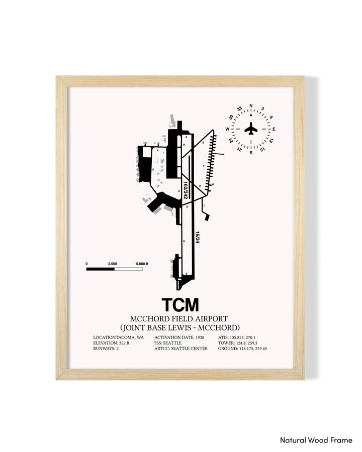Detailed Airport Map of McChord Field Airport (Joint Base Lewis-McChord) (TCM) in White with a Natural Frame