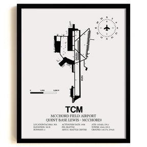 Framed Detailed Airport Map of McChord Field Airport (Joint Base Lewis-McChord) (TCM) in White with a Black Frame