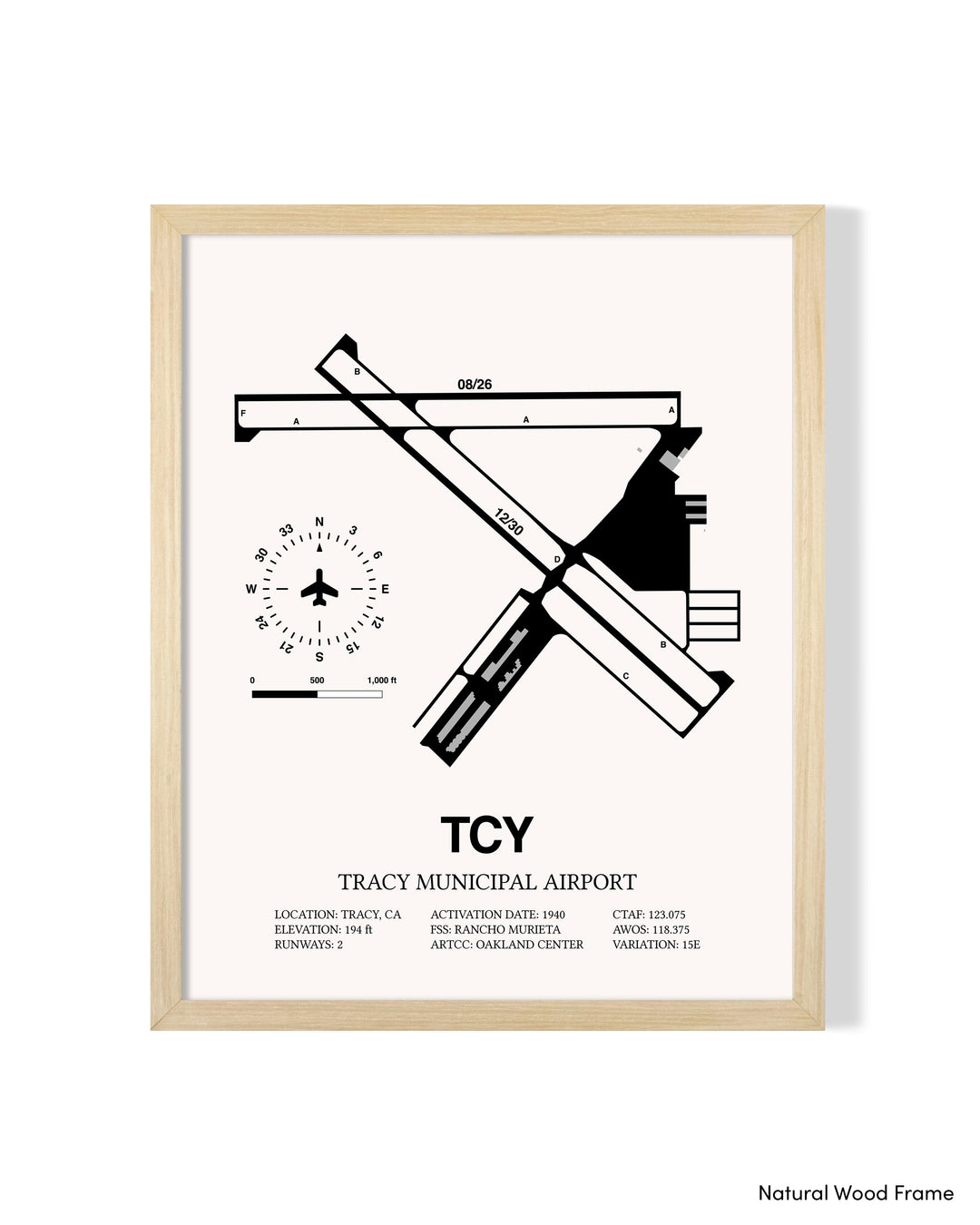 Detailed Airport Map of Tracy Municipal Airport (TCY) in White with a Natural Frame