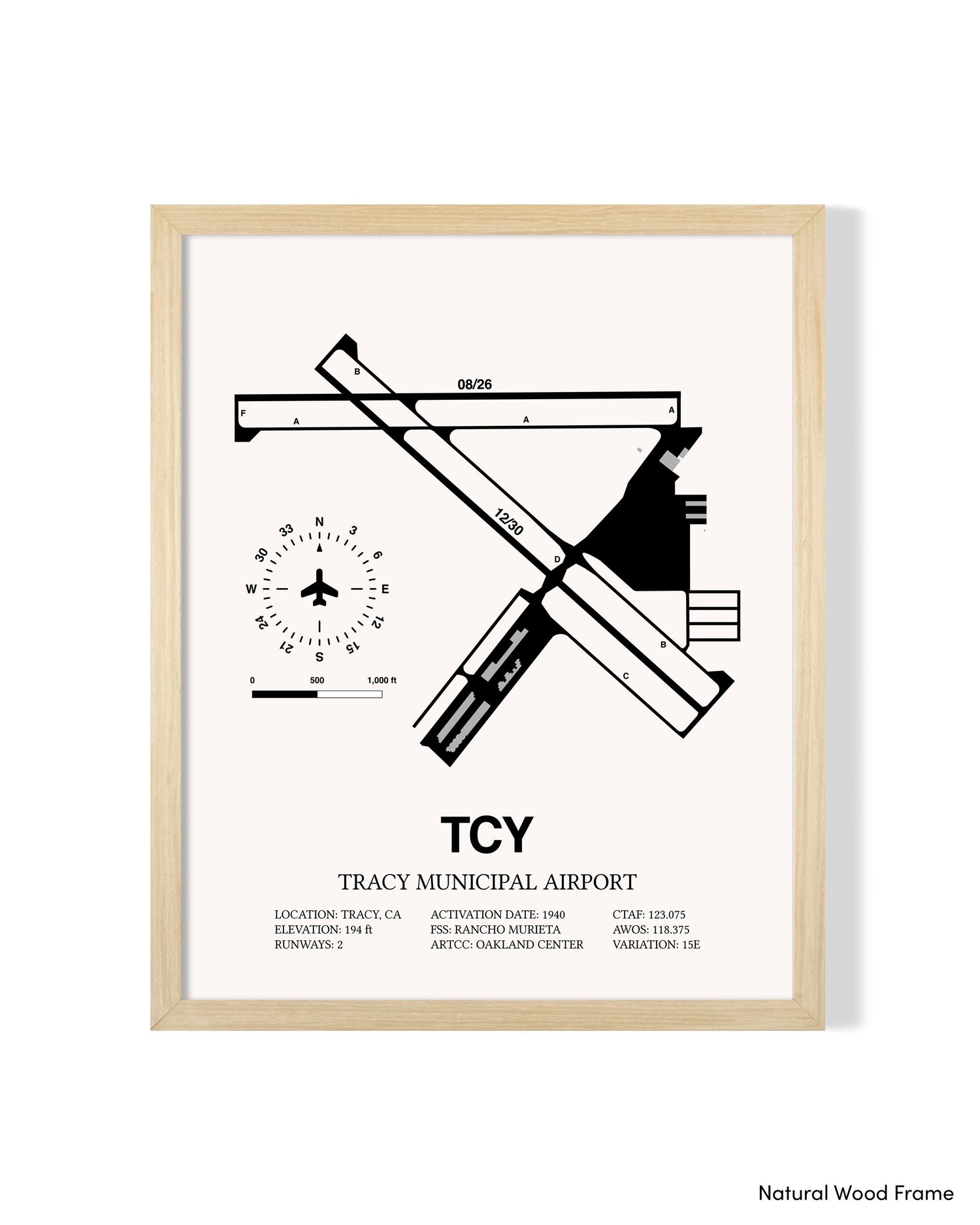 Detailed Airport Map of Tracy Municipal Airport (TCY) in White with a Natural Frame