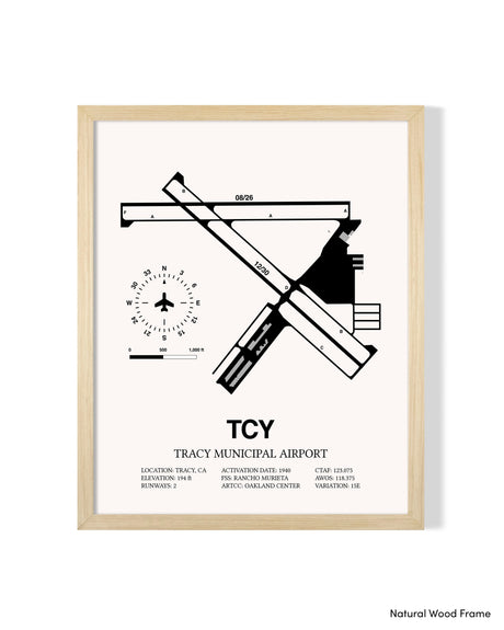 Detailed Airport Map of Tracy Municipal Airport (TCY) in White with a Natural Frame