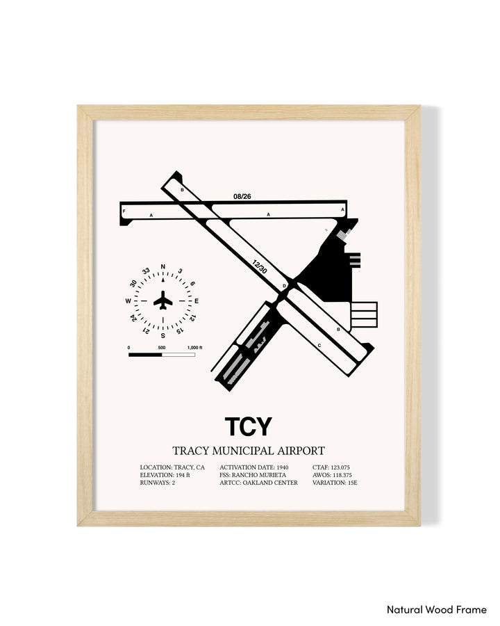 Detailed Airport Map of Tracy Municipal Airport (TCY) in White with a Natural Frame