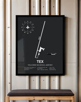 Framed Detailed Airport Map of Telluride Regional Airport (TEX) in Gray with a Black Frame