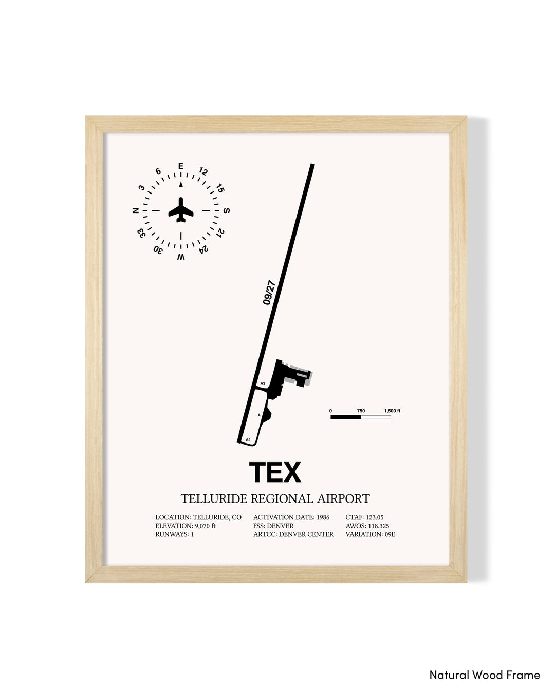 Detailed Airport Map of Telluride Regional Airport (TEX) in White with a Natural Frame