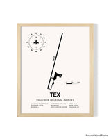 Detailed Airport Map of Telluride Regional Airport (TEX) in White with a Natural Frame