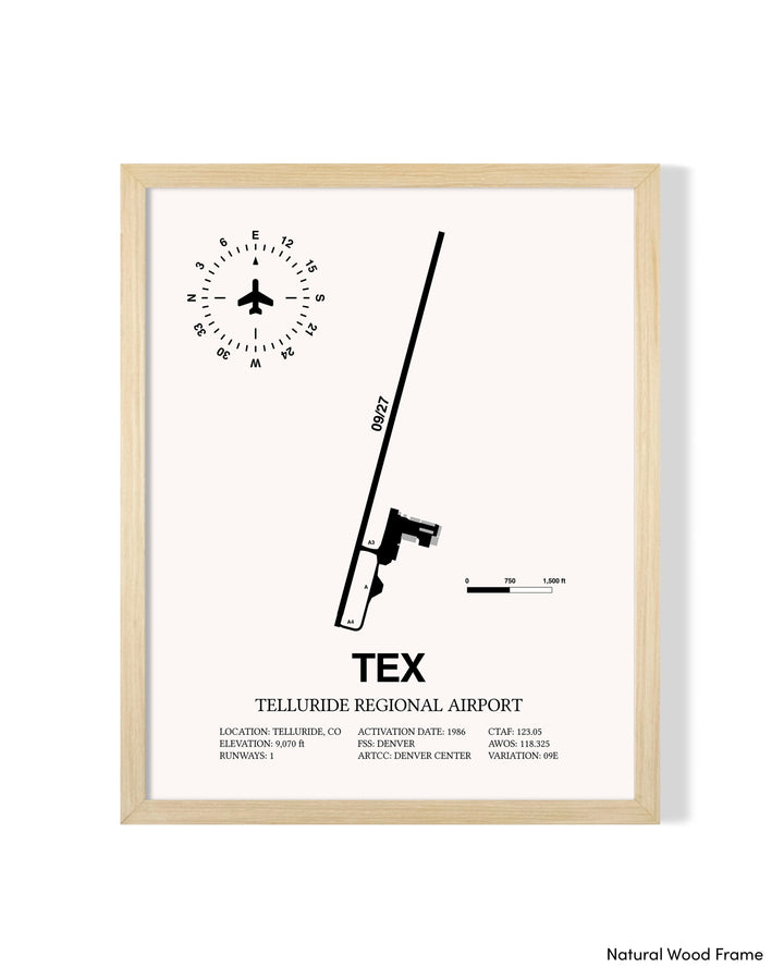 Detailed Airport Map of Telluride Regional Airport (TEX) in White with a Natural Frame