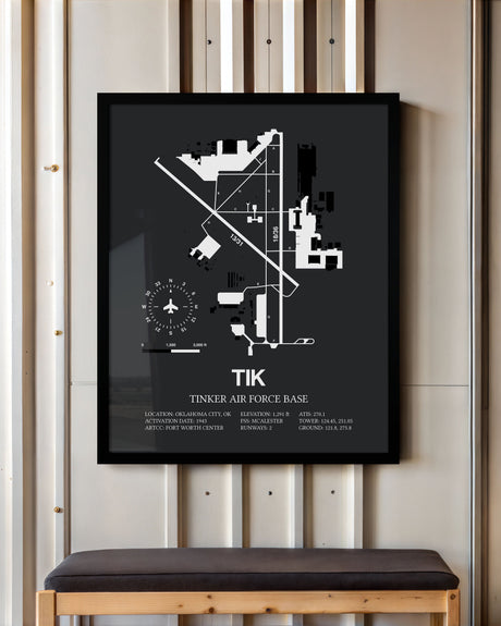 Framed Detailed Airport Map of Tinker Air Force Base (TIK) in Gray with a Black Frame