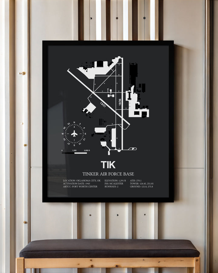 Framed Detailed Airport Map of Tinker Air Force Base (TIK) in Gray with a Black Frame