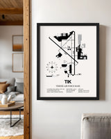 Framed Detailed Airport Map of Tinker Air Force Base (TIK) in White with a Black Frame