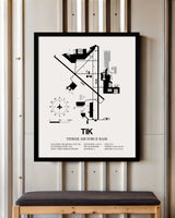 Framed Detailed Airport Map of Tinker Air Force Base (TIK) in White with a Black Frame
