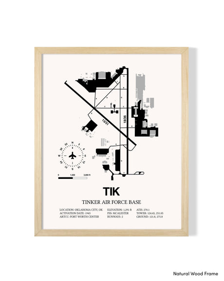 Detailed Airport Map of Tinker Air Force Base (TIK) in White with a Natural Frame