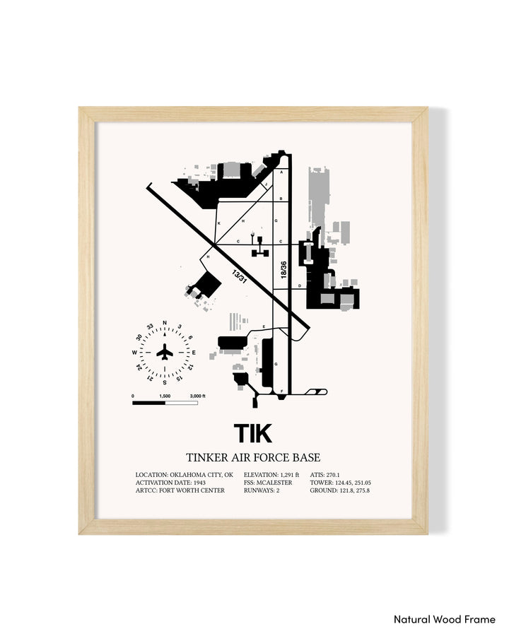 Detailed Airport Map of Tinker Air Force Base (TIK) in White with a Natural Frame