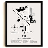 Framed Detailed Airport Map of Tinker Air Force Base (TIK) in White with a Black Frame