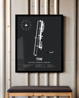 Framed Detailed Airport Map of Tacoma Narrows Airport (TIW) in Gray with a Black Frame