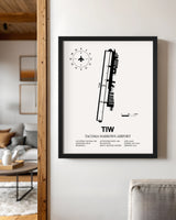 Framed Detailed Airport Map of Tacoma Narrows Airport (TIW) in White with a Black Frame