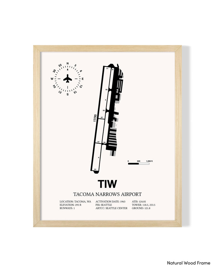 Detailed Airport Map of Tacoma Narrows Airport (TIW) in White with a Natural Frame