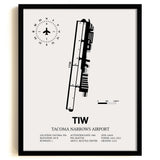 Framed Detailed Airport Map of Tacoma Narrows Airport (TIW) in White with a Black Frame