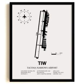 Framed Detailed Airport Map of Tacoma Narrows Airport (TIW) in White with a Black Frame
