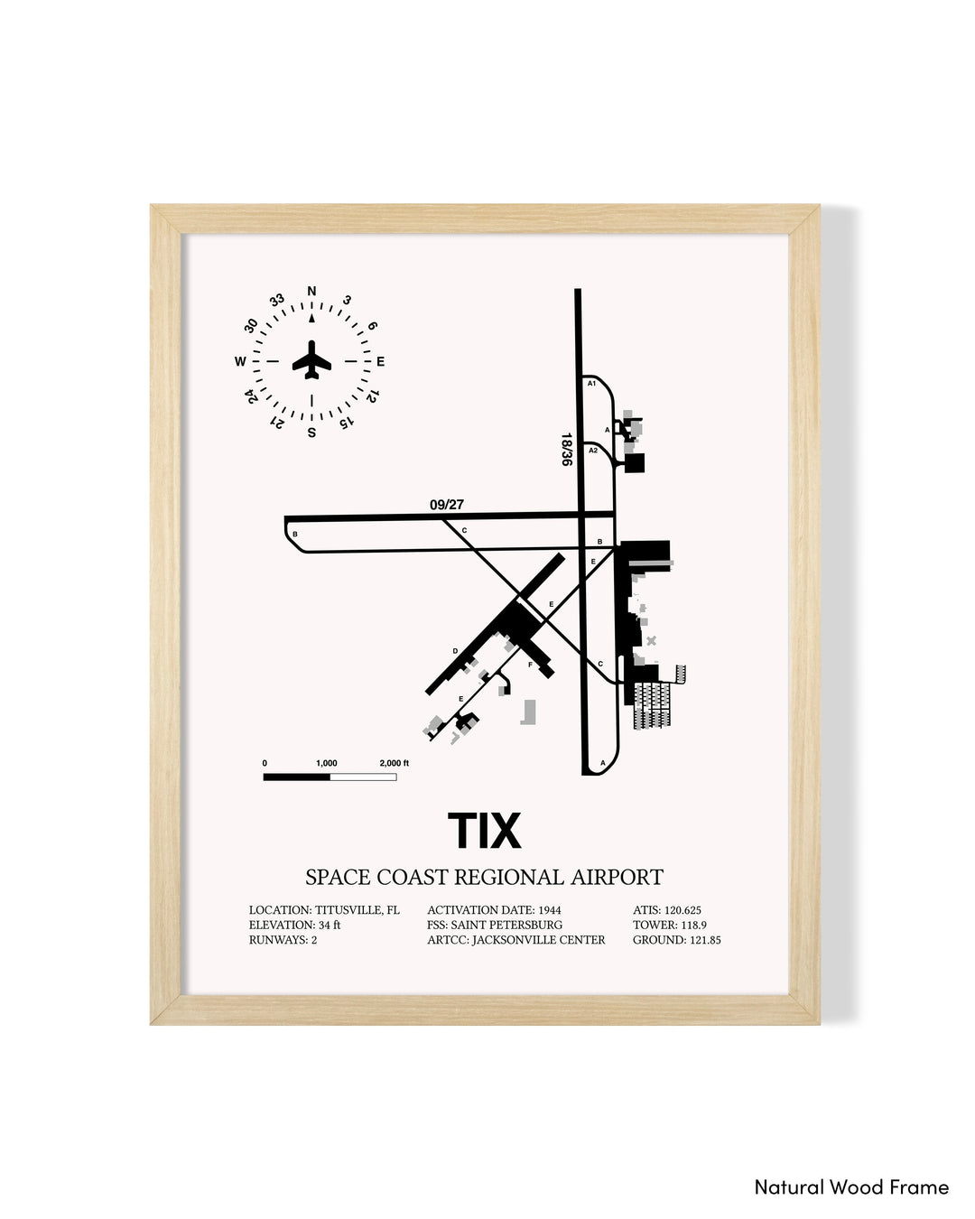 Detailed Airport Map of Space Coast Regional Airport (TIX) in White with a Natural Frame
