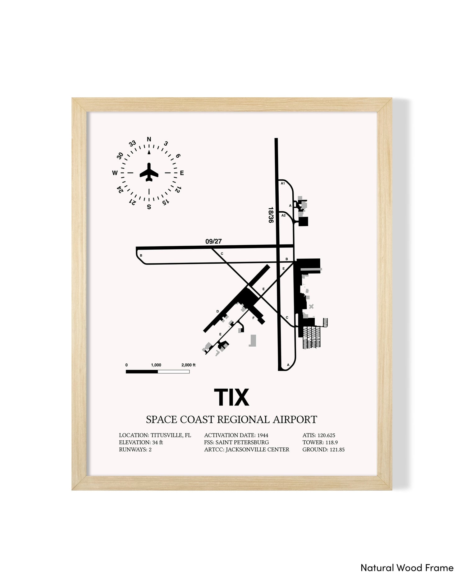 Detailed Airport Map of Space Coast Regional Airport (TIX) in White with a Natural Frame