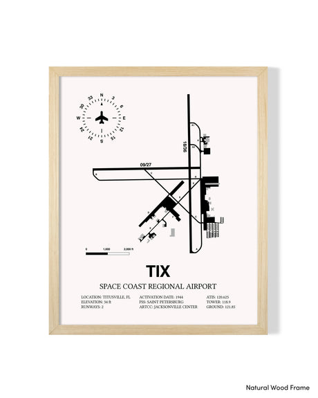 Detailed Airport Map of Space Coast Regional Airport (TIX) in White with a Natural Frame