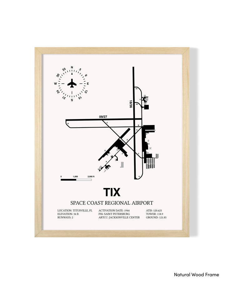Detailed Airport Map of Space Coast Regional Airport (TIX) in White with a Natural Frame