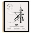 Framed Detailed Airport Map of Space Coast Regional Airport (TIX) in White with a Black Frame