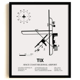 Framed Detailed Airport Map of Space Coast Regional Airport (TIX) in White with a Black Frame