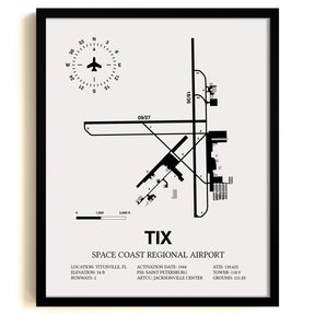 Framed Detailed Airport Map of Space Coast Regional Airport (TIX) in White with a Black Frame